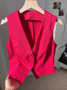 Comfortcana Women's Simple Solid Color Sleeveless Suit Vest Jacket In Fall/Winter - Hot Pink - View 5