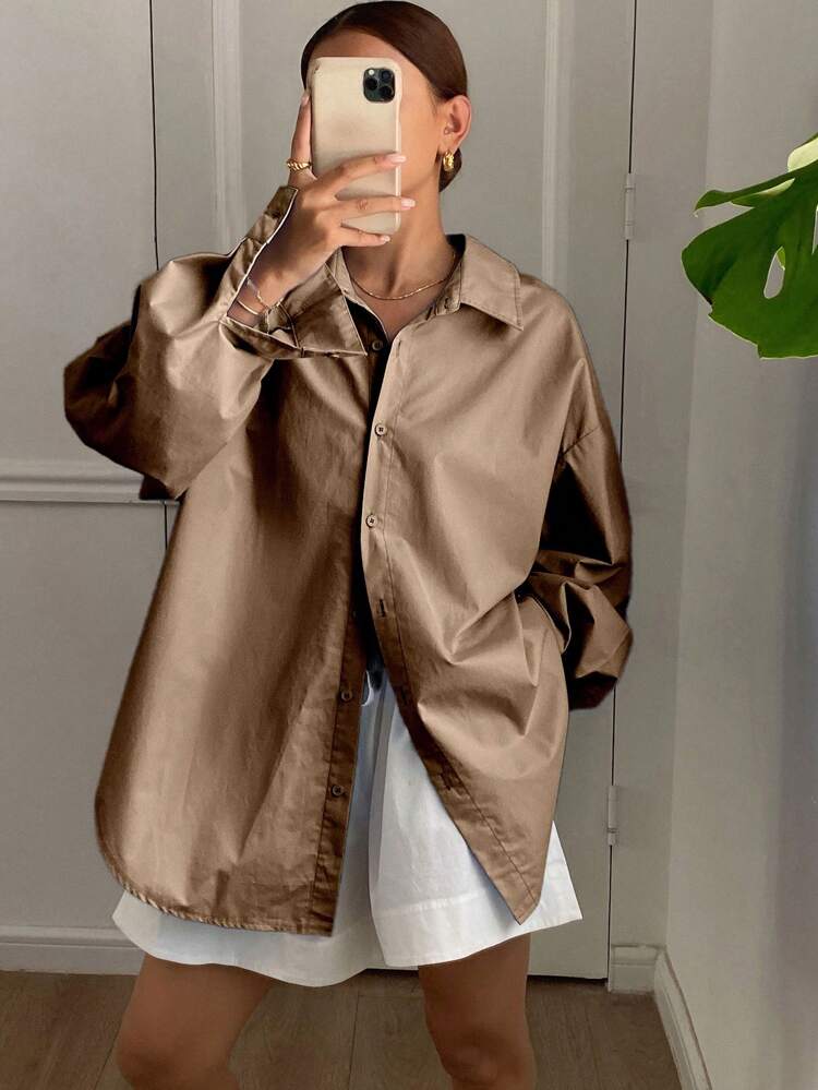 Women Solid Color Loose Long Sleeve Turndown Collar Back Slit Bowknot Blouse,Fall Clothes