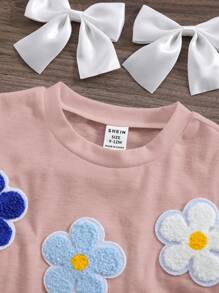 SHEIN Baby Girl Casual Floral Applique Short Sleeve Top
