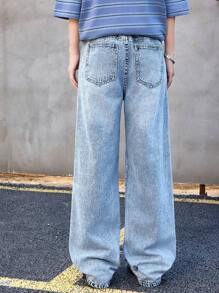 SHEIN Teen Boy Casual Fashion Blue Loose And Comfortable Boys Jeans For Dailywear And Fall Clothes