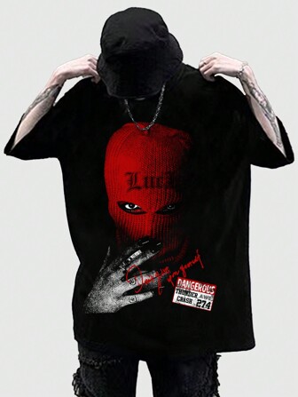 Street Life Camisetas holgadas de corte boxy con diseño de figura de hip hop para hombres, uso casual de uso diario, sencillas y de moda