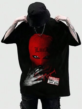 Street Life Men Hip Hop Figure Oversized Boxy Fit T-Shirts Casual Everyday Wear, Simple And Fashionable Tee