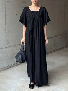 FRIFUL 女士黑色 A 字裙，优雅女士荷叶边袖休闲裙，夏季太阳裙 - 黑色 - 查看 2