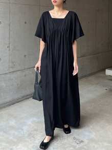 FRIFUL 女士黑色 A 字裙，优雅女士荷叶边袖休闲裙，夏季太阳裙 - 黑色 - 查看 5