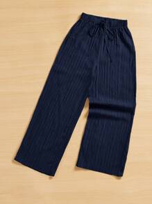 SHEIN Tall 女士纯色抽绳腰休闲百搭日常裤 - 藏蓝色 - 查看 7