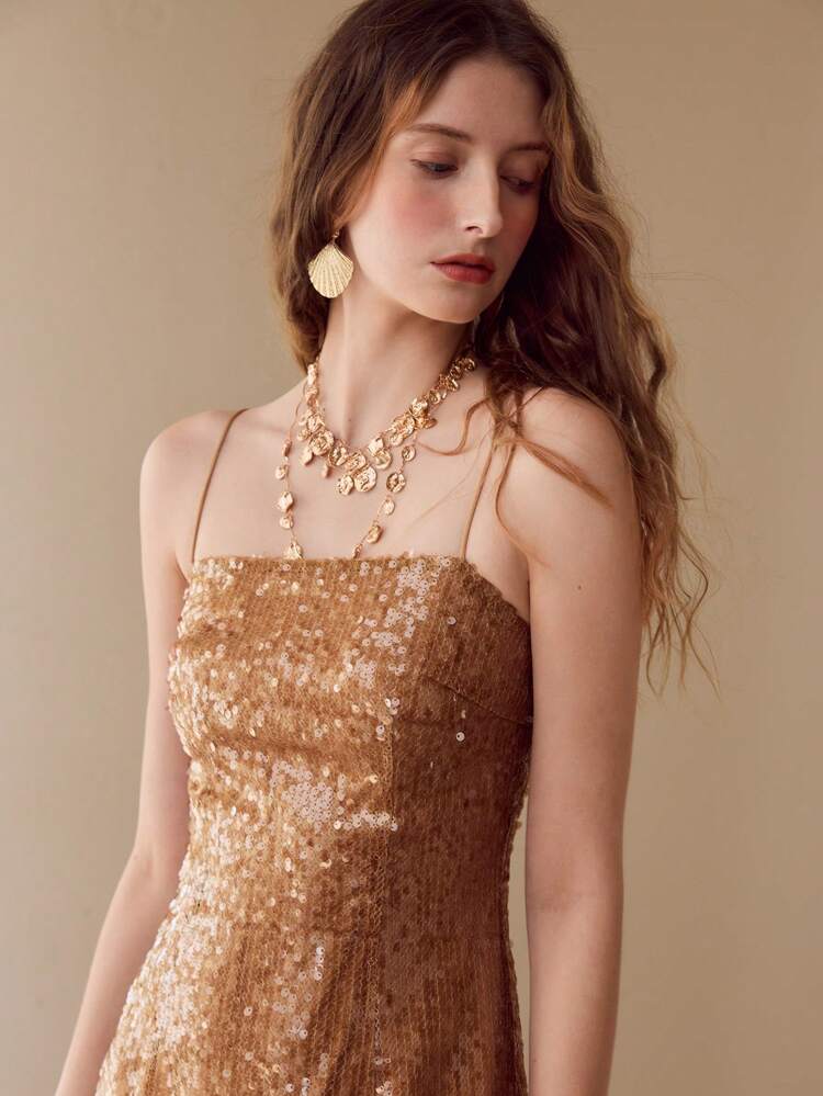 SEQUIN SPLIT HEM CAMI DRESS