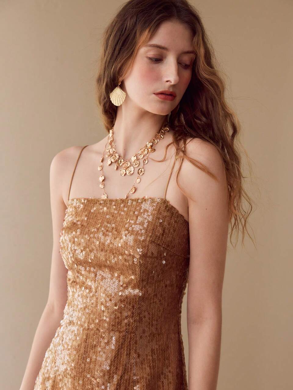 SEQUIN SPLIT HEM CAMI DRESS