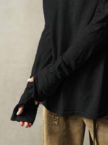 Bohemela BOHO Casual Solid Color Knit Boat Neck Long Sleeve Loose Fit Regular T-Shirt - Black - View 6