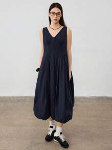 Dazy-Less Midi-Kleid im engen Bodycon-Stil mit V-Ausschnitt und taillierter Passform, für Business-Lässig, Sonntagskleid für Damen