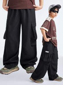 Coolane Kids Teenager Cargo Sportswear With Pockets Black Wide Leg Sweatpants - Black - View 1