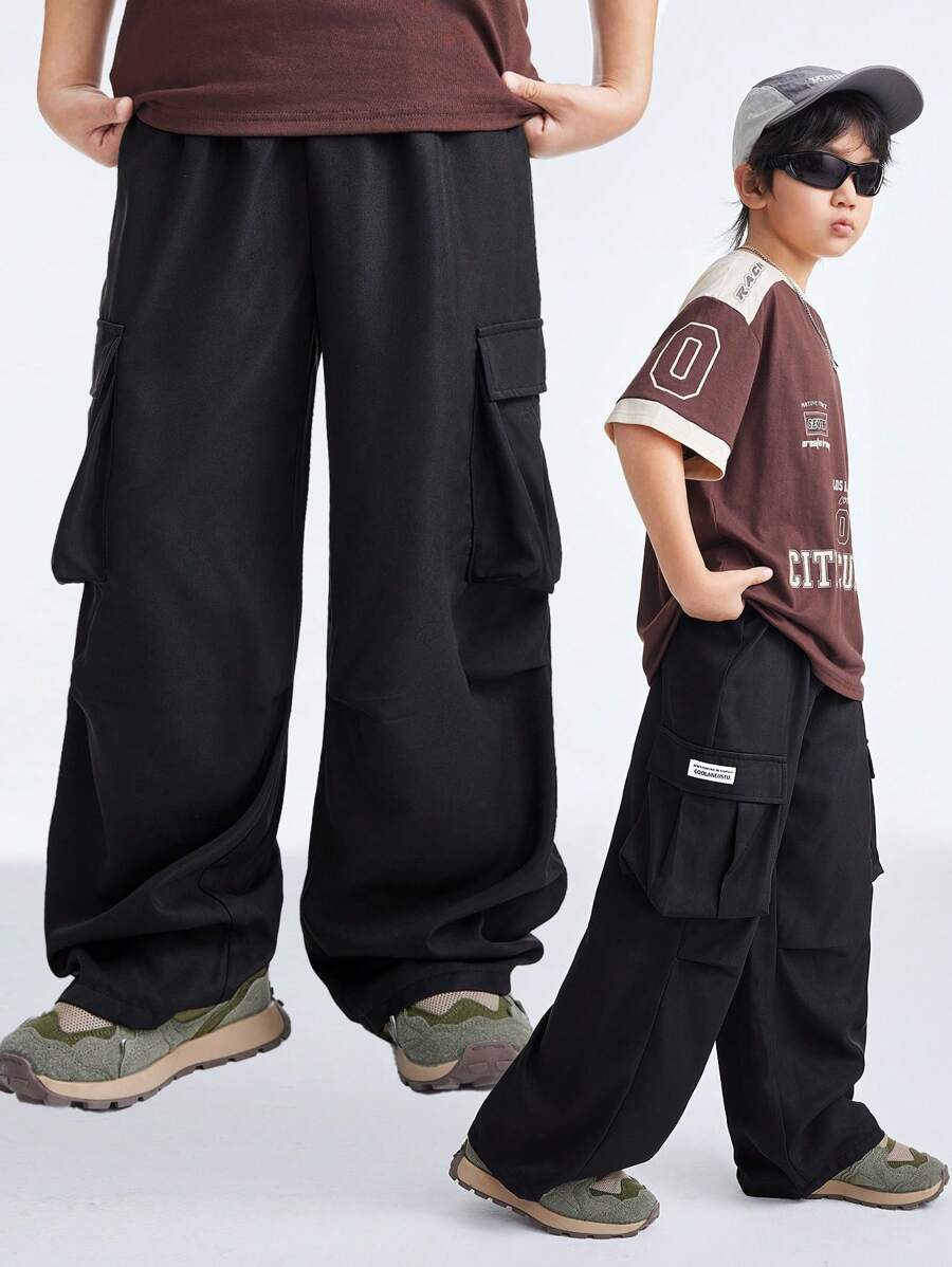 Coolane Kids Teenager Cargo Sportswear With Pockets Black Wide Leg Sweatpants - Black - View 1