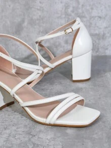 SHUZIA Sandalias de tacón con tiras cruzadas en el tobillo - Nuevos regalos de Año Nuevo, Día de San Valentín y verano - Blanco - Ver 6