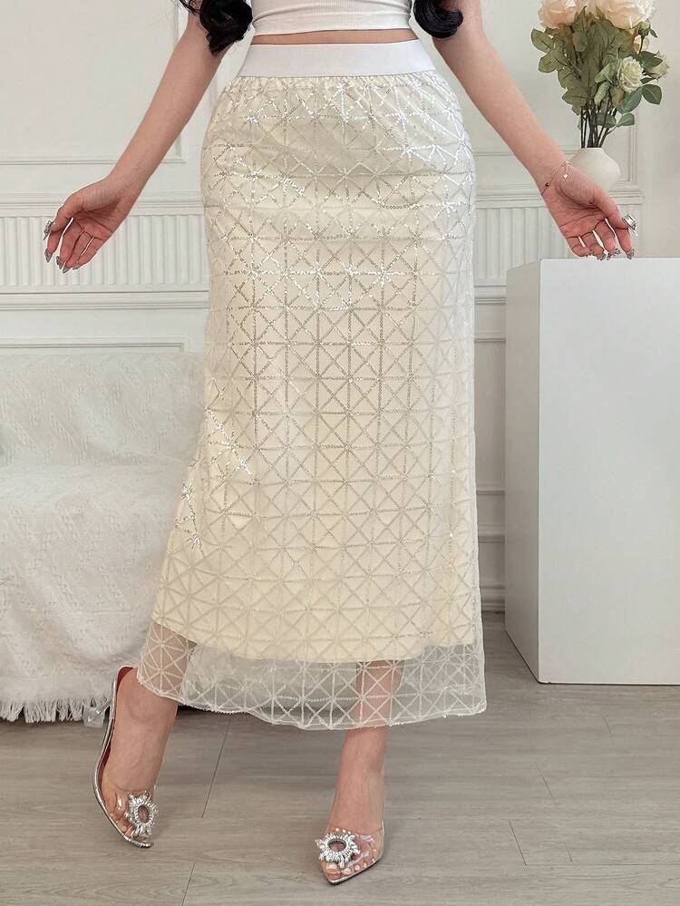 Women's Solid Color Patchwork Slim Fit Elegant A-Line Skirt, Casual Everyday Wear Fall Skirts