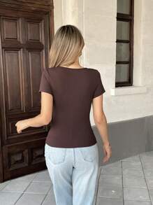 Pariaura Vrouwen schattig ronde hals contrast kant strik korte mouw T-shirt