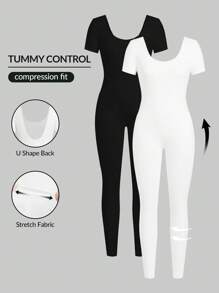 SHEIN EZwear 2pcs/Set Women's Black & White Knitted Bodycon Pants