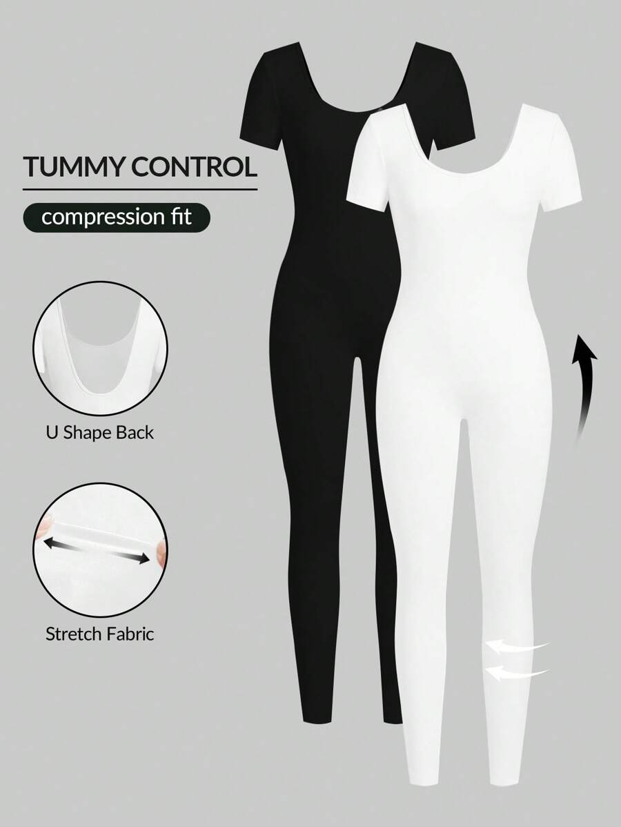 SHEIN EZwear 2pcs/Set Women's Black & White Knitted Bodycon Pants