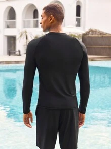 Manfinity Swimmode 2pcs/Set Men Crew Neck Long Sleeve Print Casual Shirt And Shorts Couple Boyfriend Men Swim Trunks