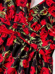 Ellevyn Abito da donna romantico con stampa di rose, collo a V, vita stretta e lavorazione a maglia a trecce - Multicolore - Visualizzare 7