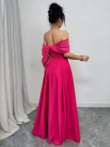 Rafferiza Đầm xòe trễ vai cổ bẻ eo cho nữ - Màu Hồng Tươi - Xem 2