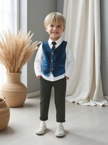 Conjunto de 2 piezas para niño pequeño - Chaleco con cuello en V y pantalones formales, elegante para fiesta de cumpleaños, ocasión formal, boda, bautizo, vuelta al cole, temporada deportiva, Halloween, Navidad, primavera/verano