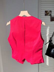 Comfortcana Women's Simple Solid Color Sleeveless Suit Vest Jacket In Fall/Winter - Hot Pink - View 2