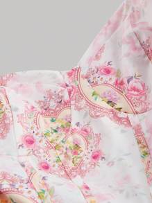 SHEIN MOD Off Shoulder Ruffle Sleeve Party Mini Dress With Asymmetrical Hem And Floral Print For Women, Pink Print, Lotus Sleeves, Princess Party Dress - Multicolor - View 9