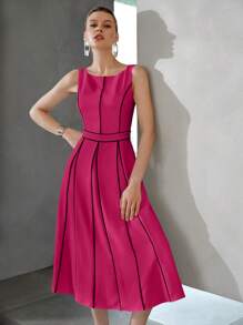 MOTF PREMIUM 对比滚边连衣裙 - 玫紅色 - 查看 5