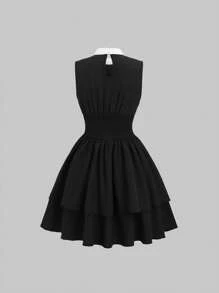Sweetra Vestido corto elegante y entallado de verano con efecto estilizador, de línea A, sin mangas y con bloques de color con lazo