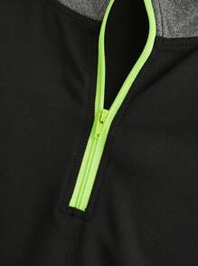 Manfinity Sport Corelite Men's Solid Color Patchwork Front Zipper Long Sleeve Casual Sports T-Shirt Compression Shirt Men - Black - View 4