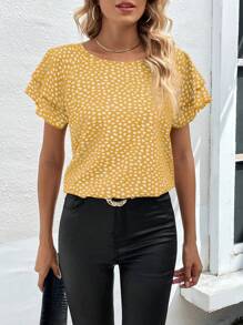 EMERY ROSE Women's Casual Round Neck Short Sleeve All-Over Heart Print Blouse, Daily Wear - Multicolor - View 4