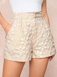 SHEIN Clasi Women's Elegant Jacquard Shorts With Pockets, Spring/Summer