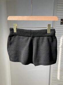 Comfortcana Women's Solid Color Front Tie Simple Casual Shorts In Fall/Winter - Black - View 2