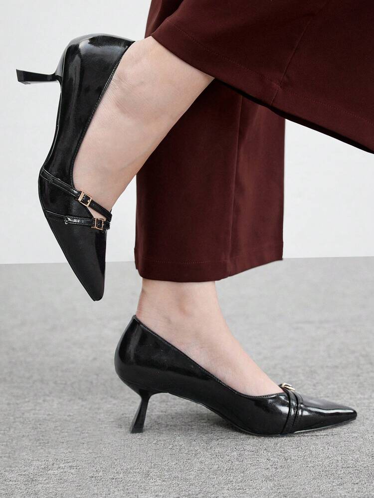 CUCCOO BIZCHIC Women's Pointed Toe Slim Heel Minimalist Commuter Strap Black High Heel Pumps, Casual Chic & Elegant For Spring Outfit Spring Shoes Spring Break Easter