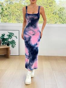 SHEIN EZwear Women Tie-Dye Sleeveless Slim Fit Dress - Multicolor - View 5