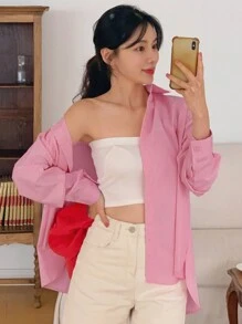 DAZY Women's Loose Tie Back Bow Blouse, Casual Shirt - Pink - View 7