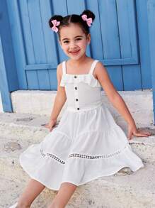 2pcs Set: Woven Plain Camisole Top And Skirt For Young Girls