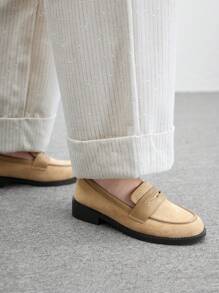 CUCCOO BIZCHIC Dames abrikoos & gouden decor casual instappers met platte loafers, comfortabel voor woon-werkverkeer