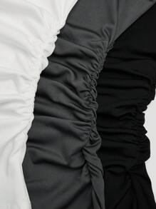 SHEIN LUNE Conjunto de 3 piezas talla grande: Top ajustado de cuello redondo de manga larga de punto con detalle de plisado lateral