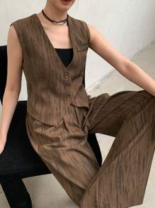 DAZY 2pcs/Set Women Vest And Pants Suit, Casual And Stylish For Everyday Wear - Brown - View 4