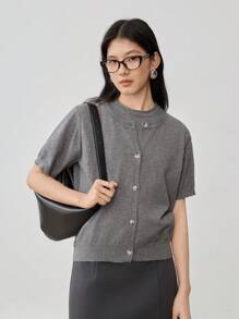 Dazy-Less 2 Pieces Knitted Vest Sweater & Cardigan Set For Women Old Money - Grey - View 4