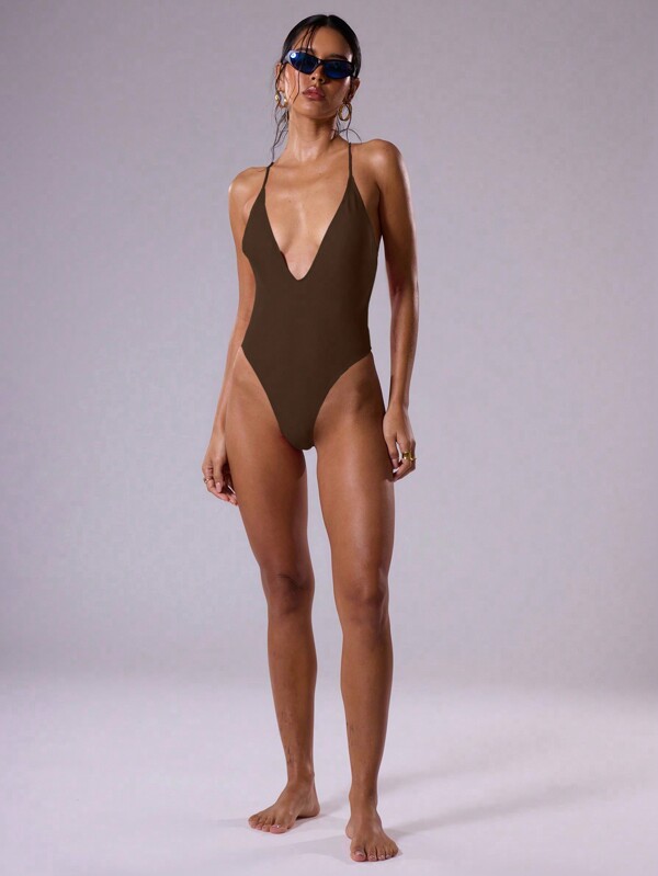 Musera Resort Plunge Neck One-Piece Swimsuit Beach Vacation Summer Holiday Ibiza Outfit Beachwear