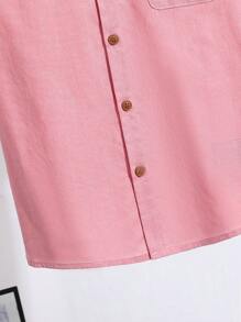 SHEIN Little Byeori 青少年男孩休闲宽松舒适短袖撞色纽扣衬衫 - 粉色 - 查看 4