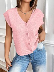 Chiquease Women's Simple Front Button Sleeveless Casual Vest Cardigan - Baby Pink - View 5