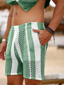 Manfinity RSRT 2 peças Conjunto de Suéter e Shorts Tricotados Masculinos, Moda Minimalista Casual para Uso Diário, Roupas de Balada