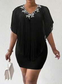 SHEIN Clasi Plus-Size Women's Knitted Pleated Holiday Summer Dress - Black - View 4