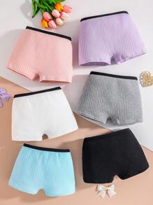 6pcs/Pack Teen Girl Simple Solid Color Brief Panties