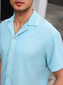 Manfinity Homme Men's Contrasting Trim Front Button Casual Short Sleeve Shirt