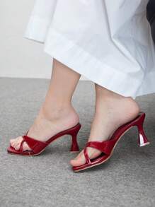 CUCCOO BIZCHIC Square Toe Thin Heel New Women High Heels Sandals, Elegant & Versatile Peep Toe Design Spring Shoes Spring Break Easter - Red - View 5