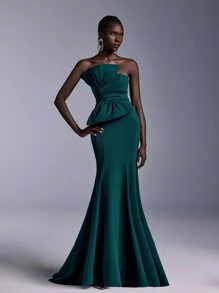 Elitara Elegant Formal Gown With Oversized Bow Decor And Mermaid Hem, Floor-Length Evening Dress, Prom Dress, For Wedding Guest, Graduation, Dinner Party Dress - Dark Green - View 5