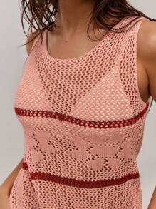 Forever 21 Ärmelloses Strickpulloverkleid mit Farbblock-Muster und Streifen für Damen, Cut Out - Pink - Übersicht 7